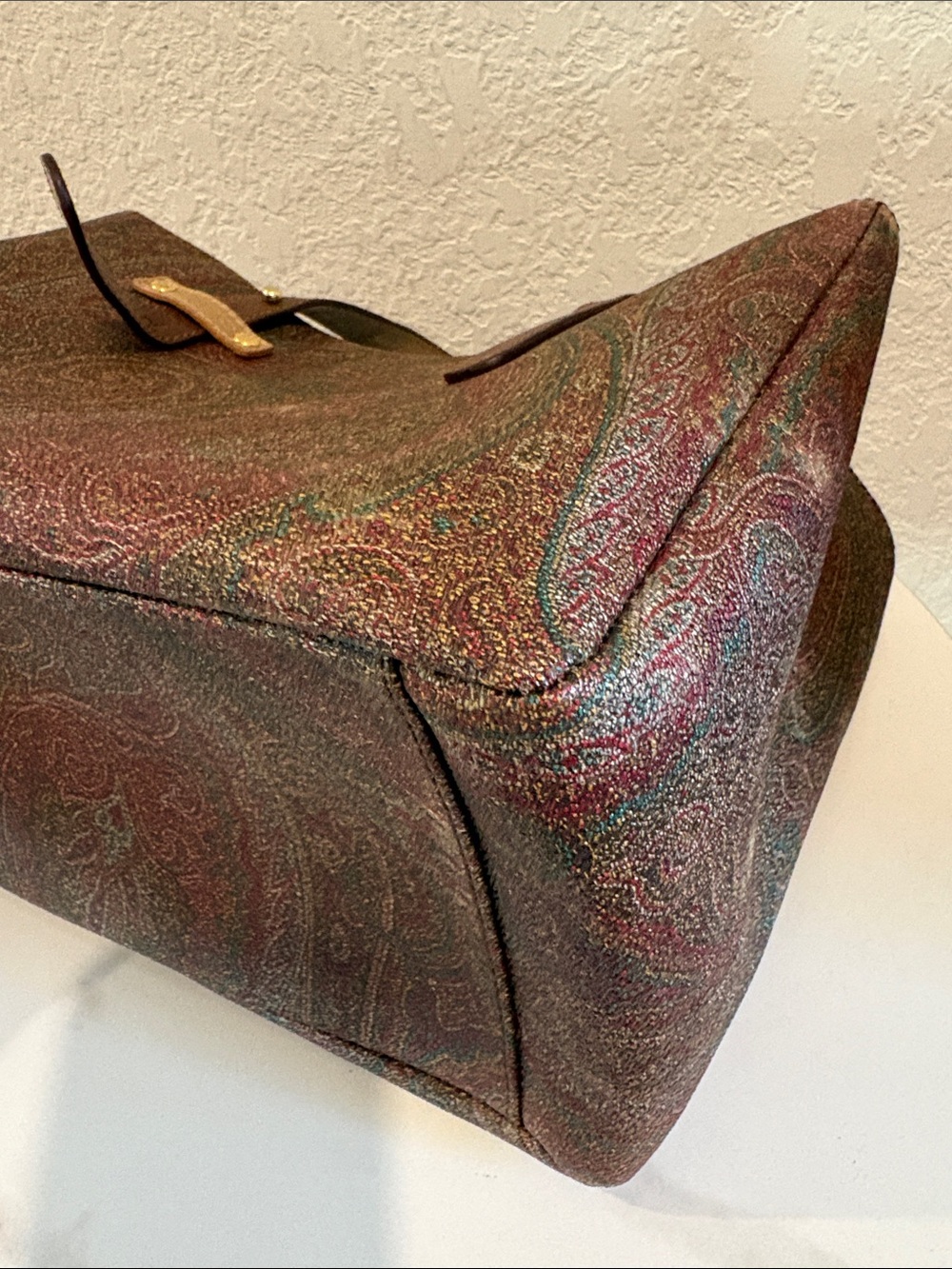 Etro Paisley Pattern Brown Leather-Trim Tote Bag - Picture 12 of 14